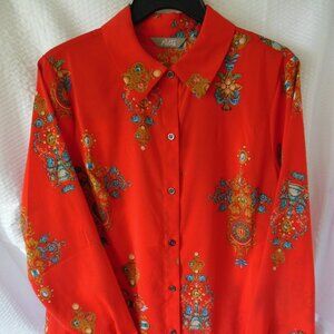 MOTTO brand button down blouse long sleeves Size 6 red orange new unused